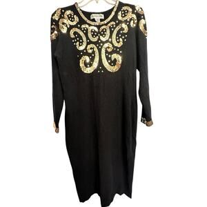 Vtg. Outlander Women’s Black Gold Lambswool Angora Dress Y2K 80s 90s Whimsygoth